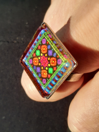 Cabochonring KALEIDOSCOOP zwart-spectrum