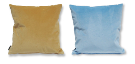 Housse coussin chat velours Bleue-Ocre CHAT DE SABLE 