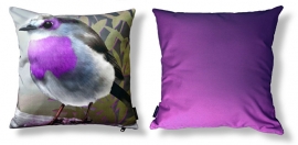 Bird cushion cover cotton or velvet PURPLETHROAT