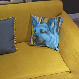 Dog throw pillow AZURO blue velvet pillow case