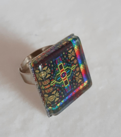 Cabochon Ring SCHWARZER REGENBOGEN schwarz spektrum