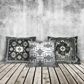 Black-grey-white velvet cushion cover AVOCET