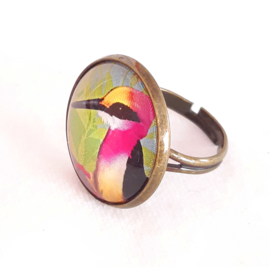 Cabochon ring bird TEA ROSE KINGFISHER