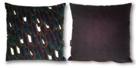 Black velvet cushion cover MAGPIE FEATHERS