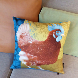 Bird cushion cover cotton or velvet BLUE COMB