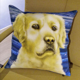 Housse coussin velours Jaune-bleue  Chien BOUCLE D'OR