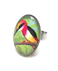 Bague cabochon oiseau MARTIN-PECHEUR ROSE THÉ