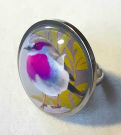 Cabochon ring bird PURPLETHROAT