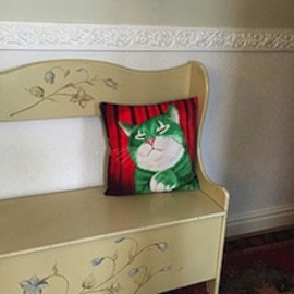 Red green velvet cushion cover Cat MR GREEN