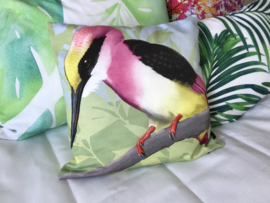 Housse coussin Oiseau coton ou velours MARTIN-PECHEUR ROSE THÉ