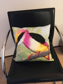 Bird cushion cover cotton or velvet TEA ROSE KINGFISHER