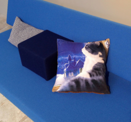 Blue velvet cushion cover Cat MUSING…