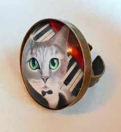 Cabochonring katt NORA