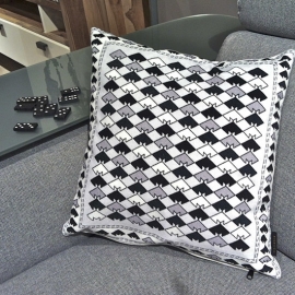 Housse coussin velours noire-grise-blanche HARFANG DES NEIGES