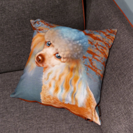 Blauw-oranje fluwelen kussenhoes Hond LADY