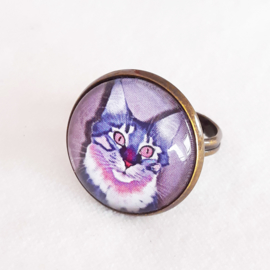 Anillo cabujón gato PINK EYE