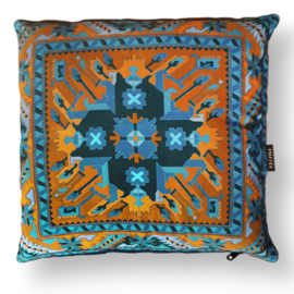 Turquoise velvet cushion cover KINGFISHER