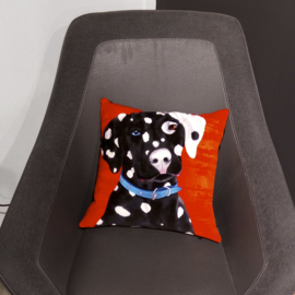 Housse coussin velours Noir-rouge Chien PONGO