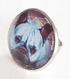 Bague cabochon chien BLEU