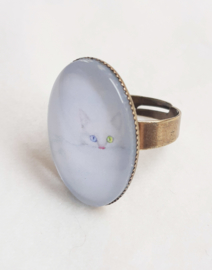 Cabochon ring cat SNOW WHITE