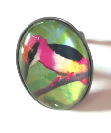 Cabochon ring bird TEA ROSE KINGFISHER