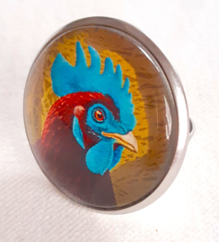 Cabochon ring bird BLUE COMB