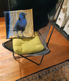 Bird cushion cover cotton or velvet BLUE-BELLIED CROW