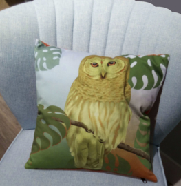 Housse coussin Oiseau coton ou velours  HIBOU TROPICAL