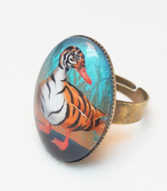 Cabochon ring bird TIGER DUCK