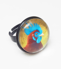 Bague cabochon oiseau CRÊTE DE BLEUE