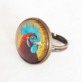 Cabochon ring bird BLUE COMB