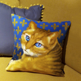 Blue ochre velvet cushion cover Cat BLUE EYE