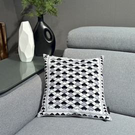 Housse coussin velours noire-grise-blanche HARFANG DES NEIGES