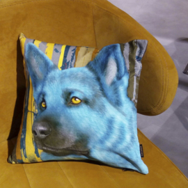 Dog throw pillow AZURO blue velvet pillow case