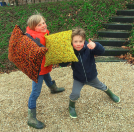 Yellow velvet cushion cover LADYBIRD