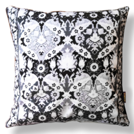 Black-grey-white velvet cushion cover FROST FLOWERS