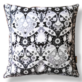 Housse coussin velours noire-grise-blanche FLEURS DE GLACE