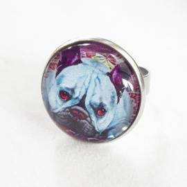 Bague cabochon chien BLEU