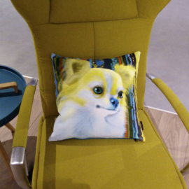 Yellow-aqua velvet cushion cover Dog BLONDIE