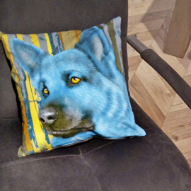 Blå fløyel putetrekk Hund AZURO