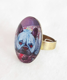 Bague cabochon chien BLEU