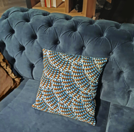 Housse Coussin velours Bleu PLUMES DE GEAI DES CHÊNES 2