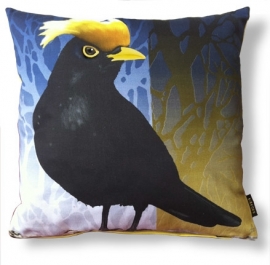 Housse coussin Oiseau coton ou velours  MERLE A HUPPE JAUNE