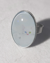 Cabochon-Ring Katze SNOW WHITE