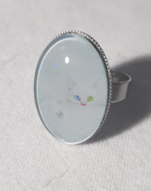 Cabochon ring cat SNOW WHITE