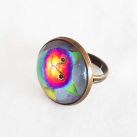 Cabochonring katt RAINBOW CAT