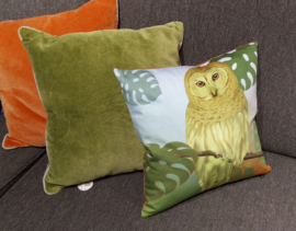 Bird cushion cover cotton or velvet TROPICAL OWL