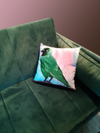 Housse coussin Oiseau coton ou velours  CHOUCAS VERT