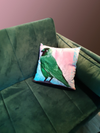 Bird cushion cover cotton or velvet GREEN JACKDAW