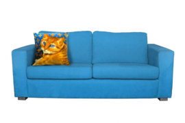  Housse coussin chat velours Bleue-Ocre OEIL BLEU